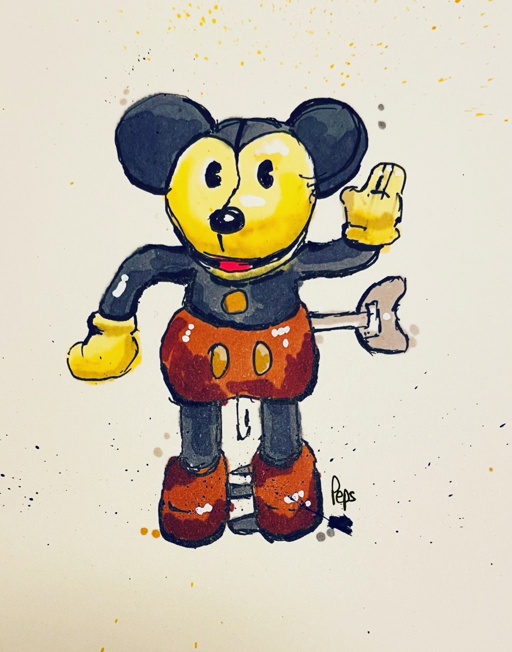 Colour sketch of a Mickey Mouse tin toy