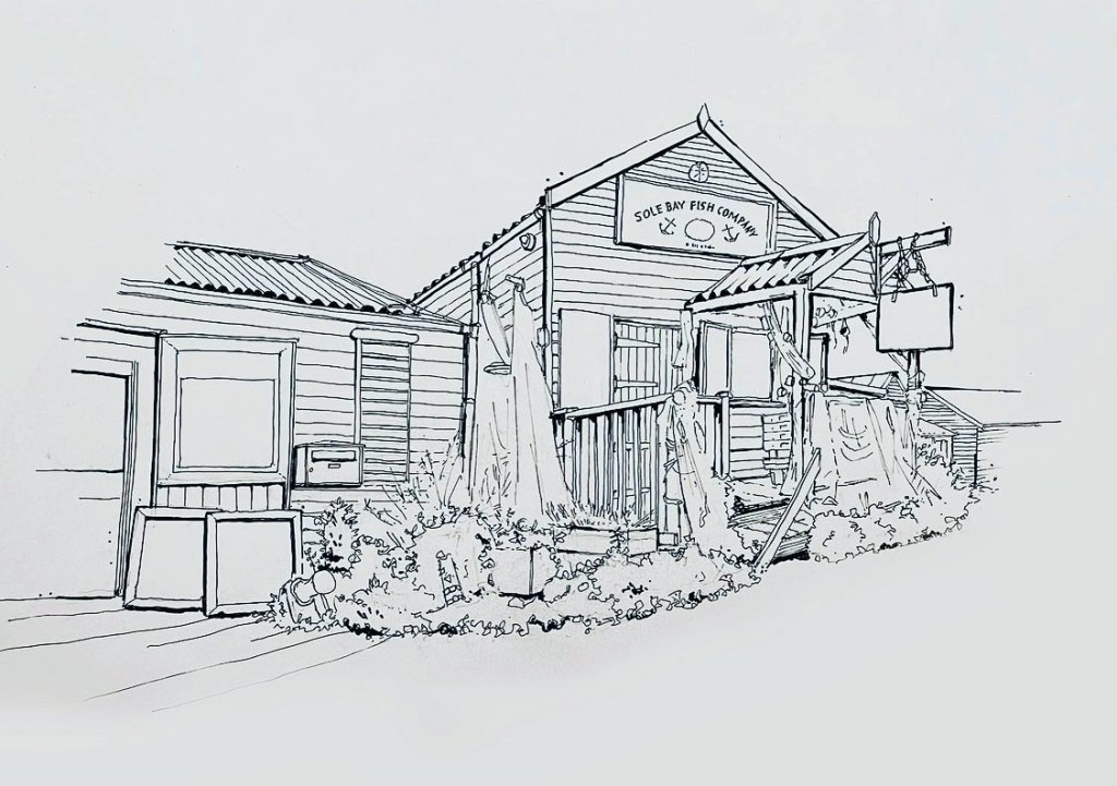 Image showing work in progress of the Sole Bay illustration.