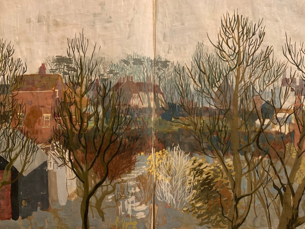 A sketchbook painting of gardens and trees